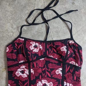 Betsey Johnson 90s Red Halter Flower Dress w/corseting